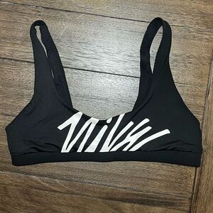 Nike Logo Sports Bra Black White Medium Racerback Athletic Gym